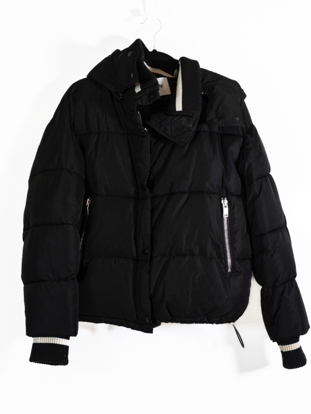 Ena Pelly Women's Recycled Quilted Cropped Puffer Jacket Black White 6